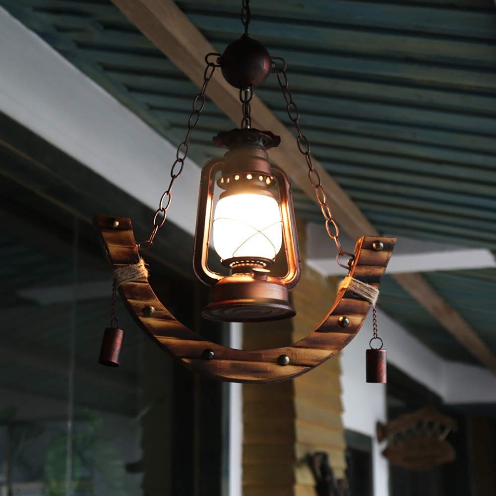 Lámpara de aceite LED industrial vintage de hierro de bambú E27 para cafetería, restaurante, Internet, cafetería, bar, lámpara