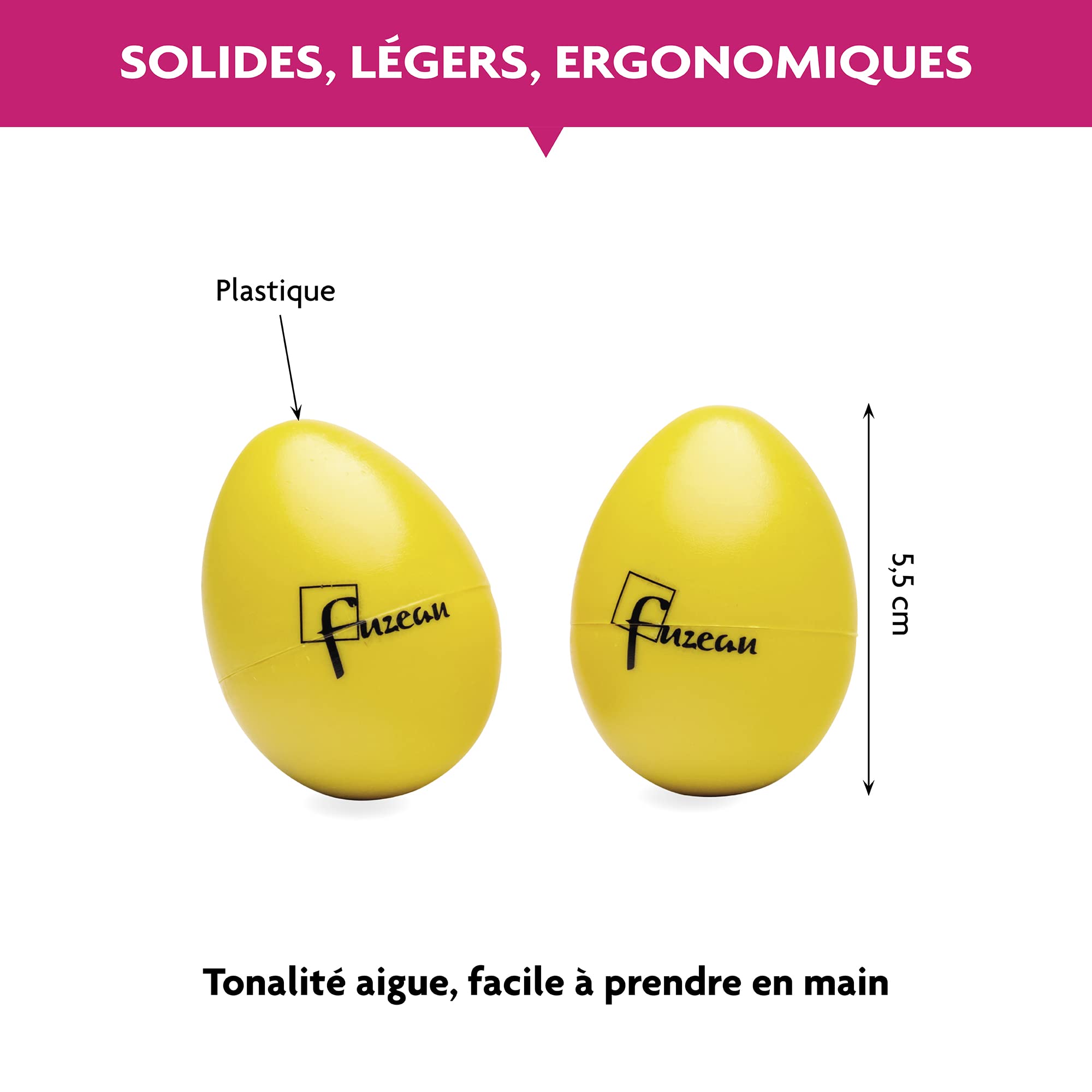 FUZEAU - 8285 - Paire œufs sonores en plastique couleur jaune - Solides - Ergonomiques - Légers - Imiter les maracas