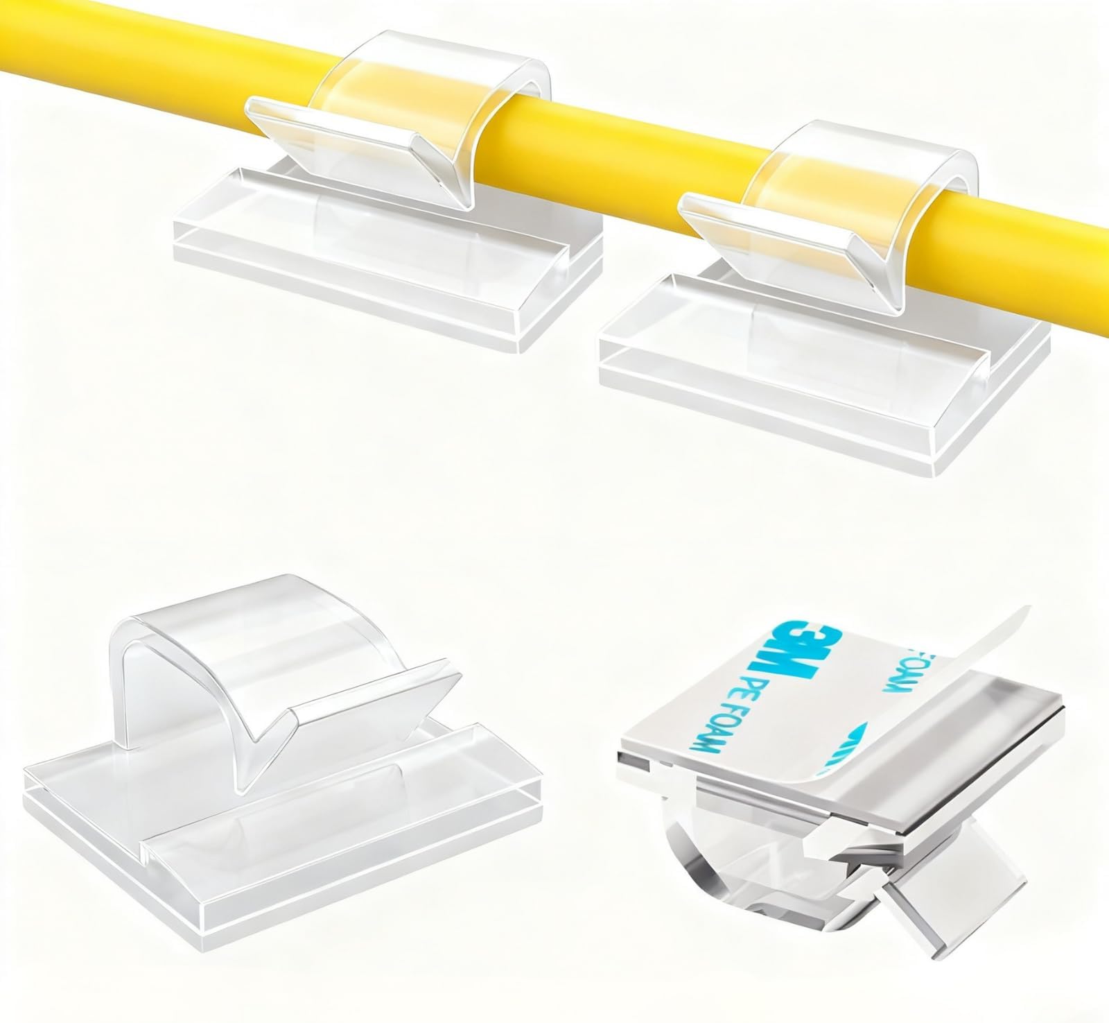 [100Pcs] Outdoor Light Clips, Adhesive Cable Clips For Wall, Wire Holder Management Cord Organizer Hooks, Christmas Outside, Hooks String Lights (Clear, Small)