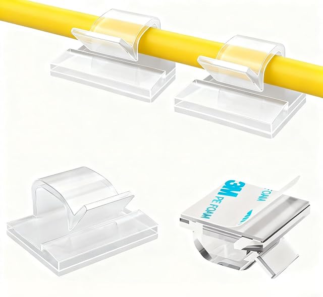 Topavatop 100pcs Adhesive Cable Clips, Cable Organizer for Cable Management, Wall Holder for Cables, Solid Clips for Wall, Desk, Car, TV, Ethernet Cable (Small, Clear)