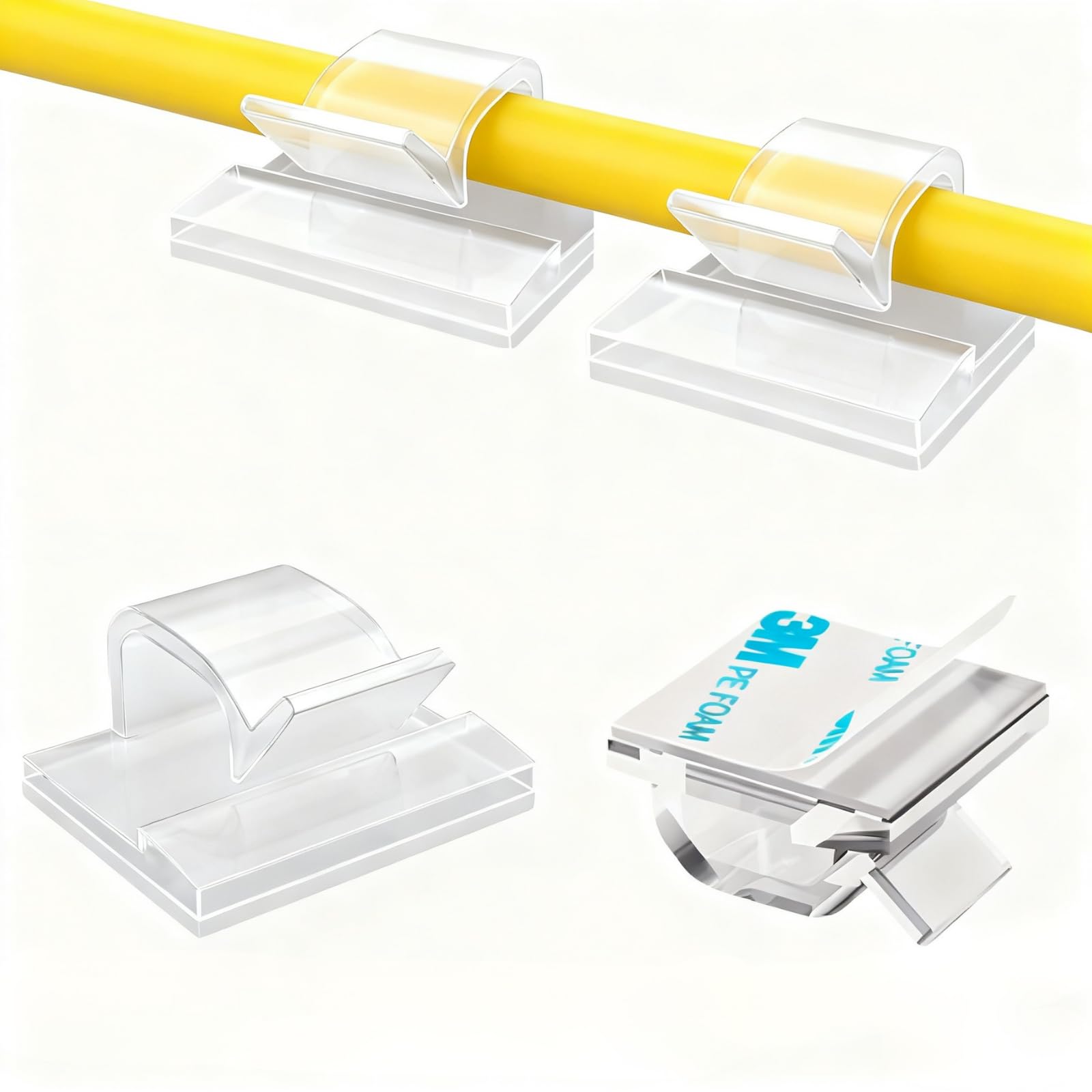 [100Pcs] Outdoor Light Clips, Adhesive Cable Clips for Wall, Wire Holder Cable Management Cord Organizer Hooks, Christmas Light Clips for Outside, Hooks for Outdoor String Lights Clips (Clear, Small)