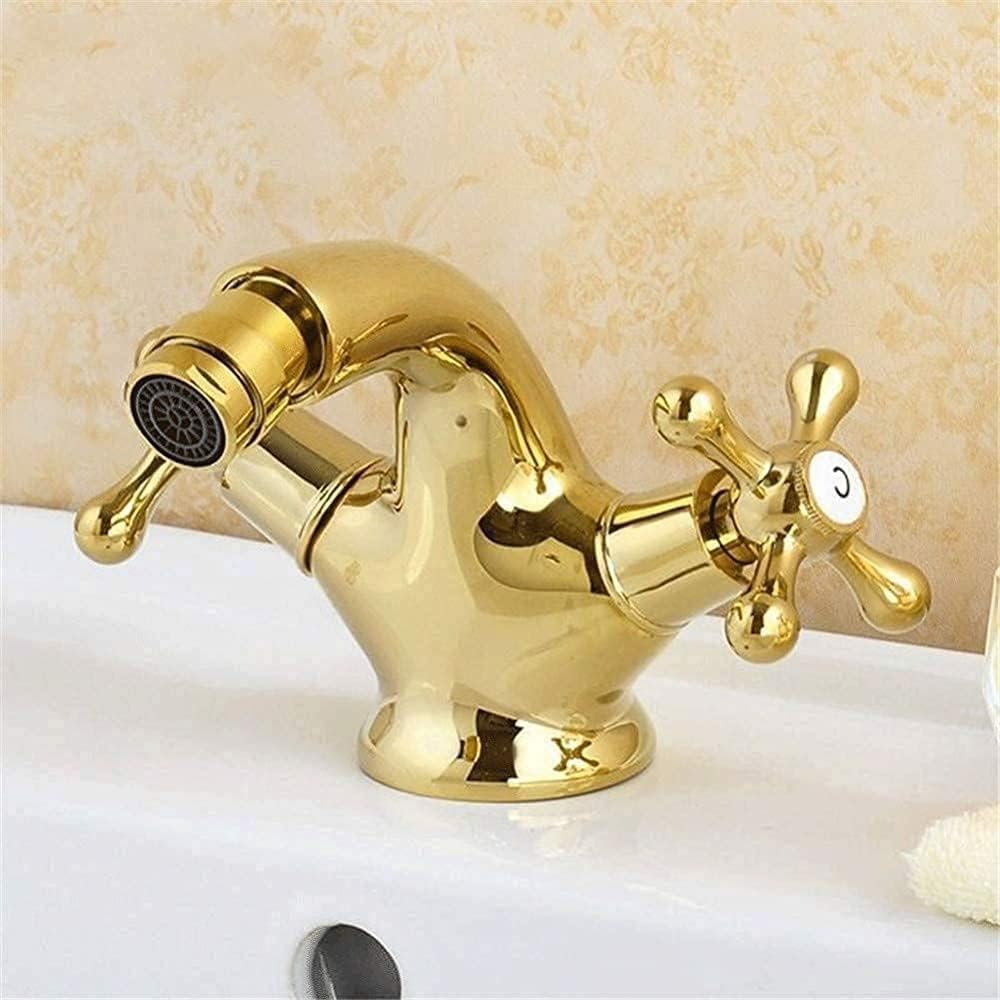 Rubinetti, Rubinetti Bidet Oro, Miscelatore Bidet Lavabo Oro Doppia Maniglia Rubinetti Ottone Rubinetti Bagno