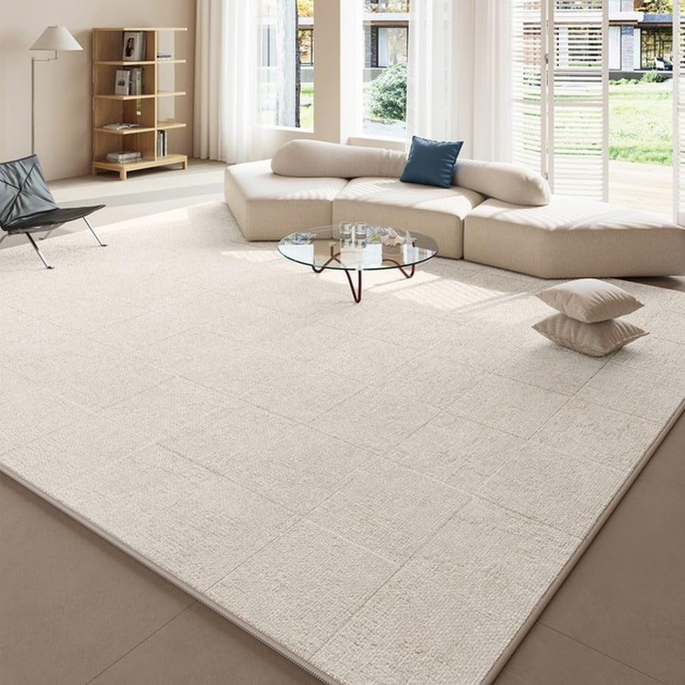 Tapis de salon crème à carreaux beiges pour sublimer votre coin canapé moderne 120x160cm
