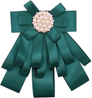Pearl Crystal Multilayer Bow Brooch Pin Shirt Tie Pre-Tied Neck Tie Bowknot Satin Ribbon Bow Tie for Christmas Wedding Party