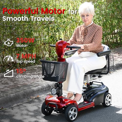 Image of 4 Wheel Mobility Scooters for Seniors - Up to 45 Miles Range,Folding Powered Mobility Scooter Device w /600WH Battery,Only 58 lb Weight, Dual Basket, 300 lb Capacity, Compact