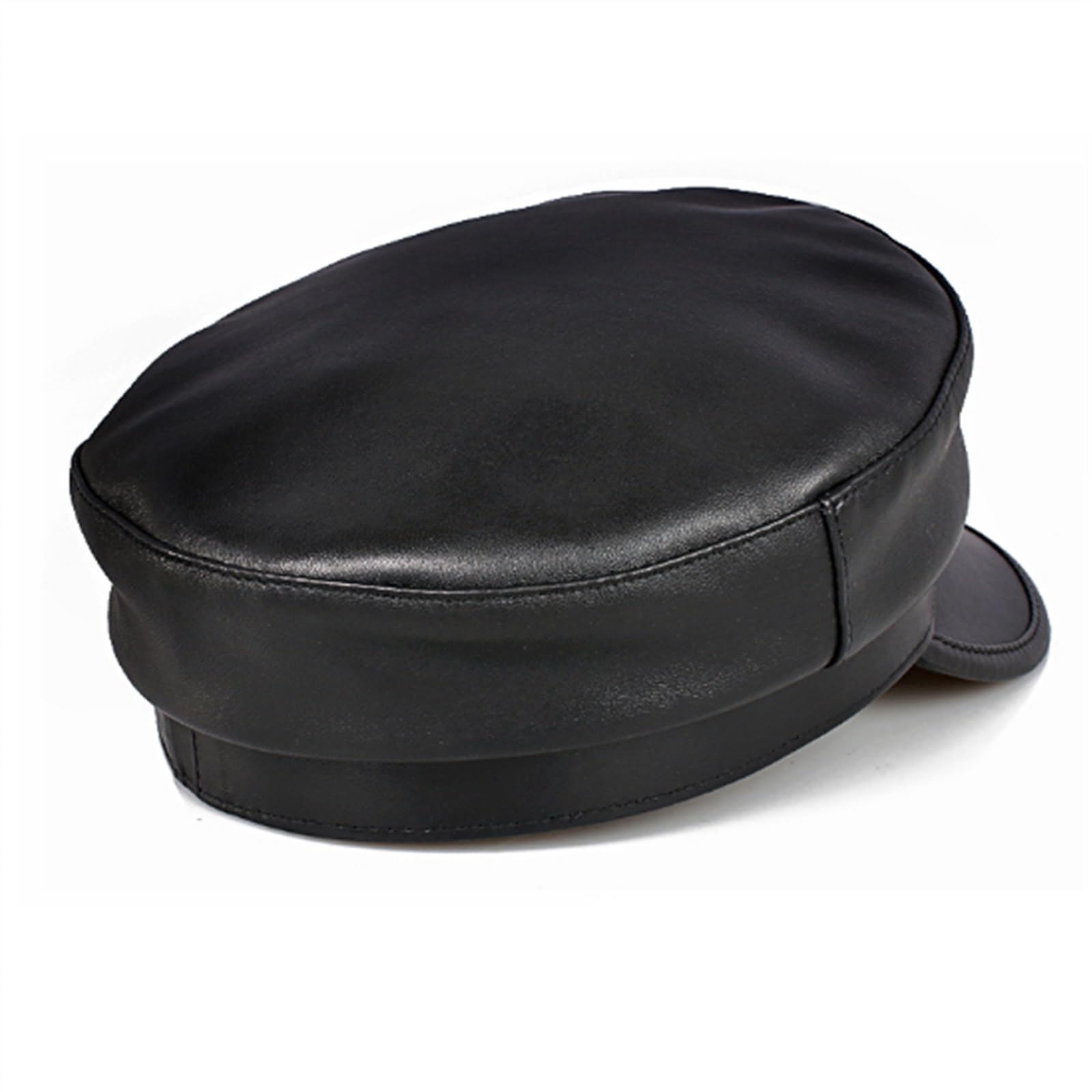 Zimowe Męskie Czapki Z Prawdziwej Skóry Unisex Streetwear Dopasowane Czarne Czapki Z Paskiem Outdoor(Czarny-Xxl 59 60Cm)