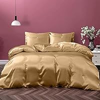 Vista 6 de Juego de edredón de satén de seda 100% pura con juego de sábanas bajeras, 4 piezas, sábana bajera de satén de seda de bolsillo profundo de 15