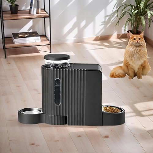 Miniatura 6 de Alimentador automático de alimentos y dispensador de agua para gatos, 2 en 1 con cuenco de acero inoxidable, 2 unidades de autoalimentación de gran