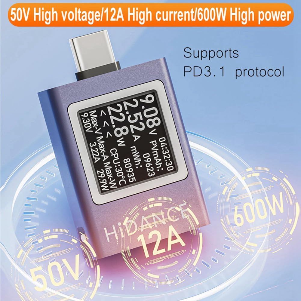 ISTOVO HDC-085C DC 4,5-50 V 0-12 A PD3.1 Multifunktions-Digitalanzeige DC-Spannung Amperemeter Leistungsmesser Typ-C-Zellenladetester