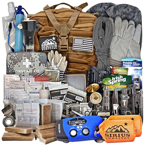 Sirius: Pre-Packed Bug Out Bag - 72 Hour Kit for 2 People - Bugout Backpack Survival Kit - Premium 50L Go Bag Tactical Backpack - Essential Bug Out Gear - Upgraded Survival Backpack (Tan)