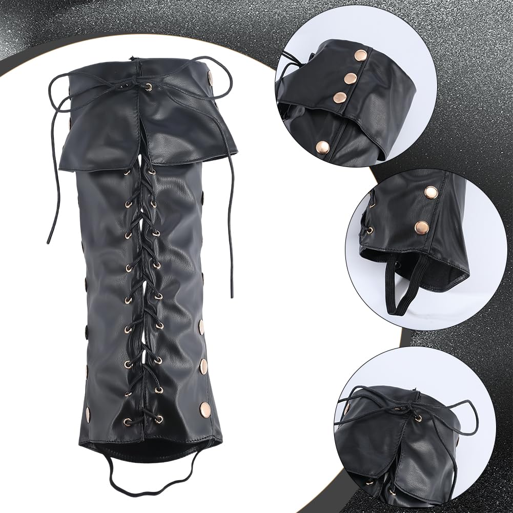 GORGECRAFT 2 Funda para Botas Medievales de Piel Sintética Negra Protectores de Piernas de Piel Sintética Botas Piratas Polainas Vintage de Caballero Renacentista Disfraz Halloween Carnaval Cosplay