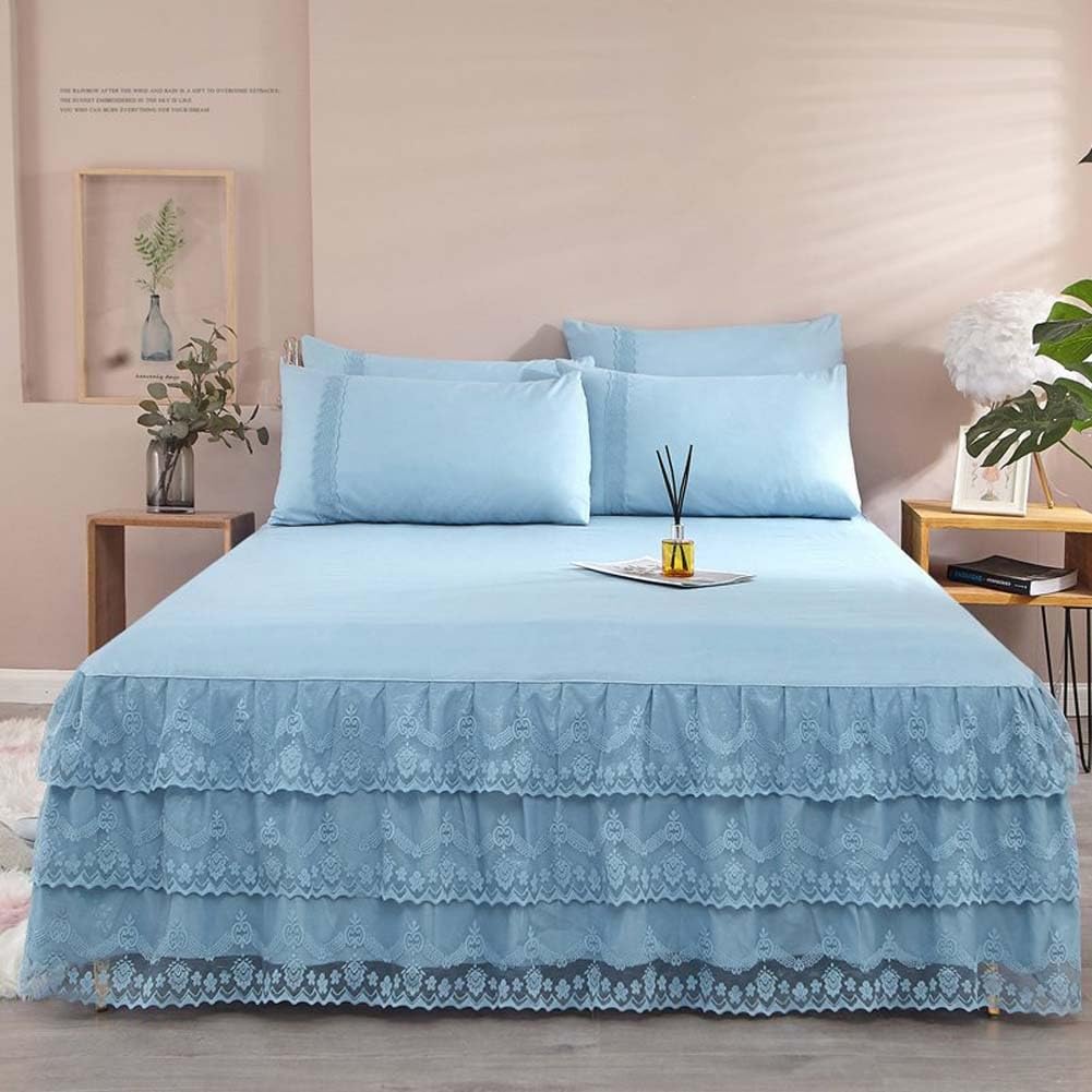 Sábana con Volantes, Falda de Cama Con Volantes, Falda de Cama Tamaño King Envolvente, Falda de Cama Tamaño Queen con Encaje, Falda de Cama Tamaño Matrimonial, Juego de Colcha con Volantes(E,180x200cm