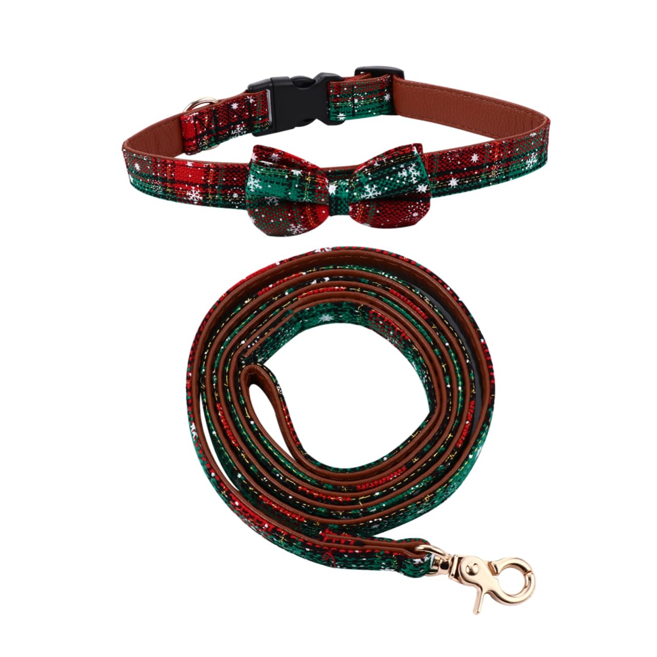 Collar ajustable de copo navideño de dos piezas con correa para perro