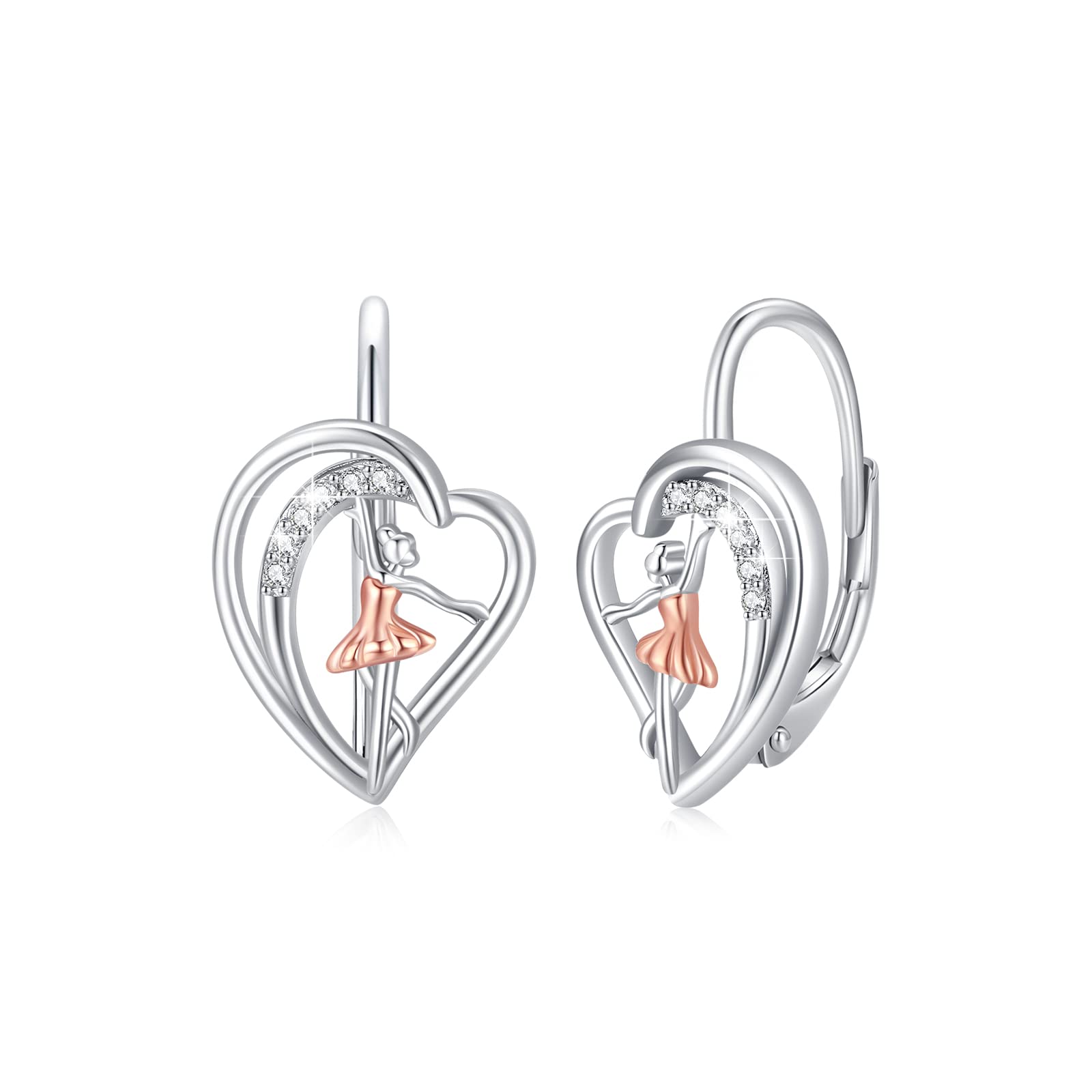 Ballerina Earrings for Women 925 Sterling Silver Heart Ballet Pendant Ballet Earrings Ballerina Jewelry Gifts for Ballerina Dancer Teen Girls Mom Mother Valentines