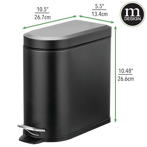 Miniatura 3 de mDesign Cubo de basura pequeño de acero inoxidable de 2.6 galones con escalón de metal para baño, dormitorio, oficina en casa, cubo de basura en