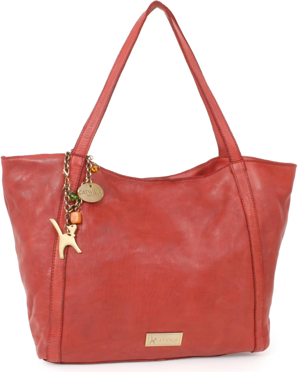 Leren dames shopper, gevlochten, bruin