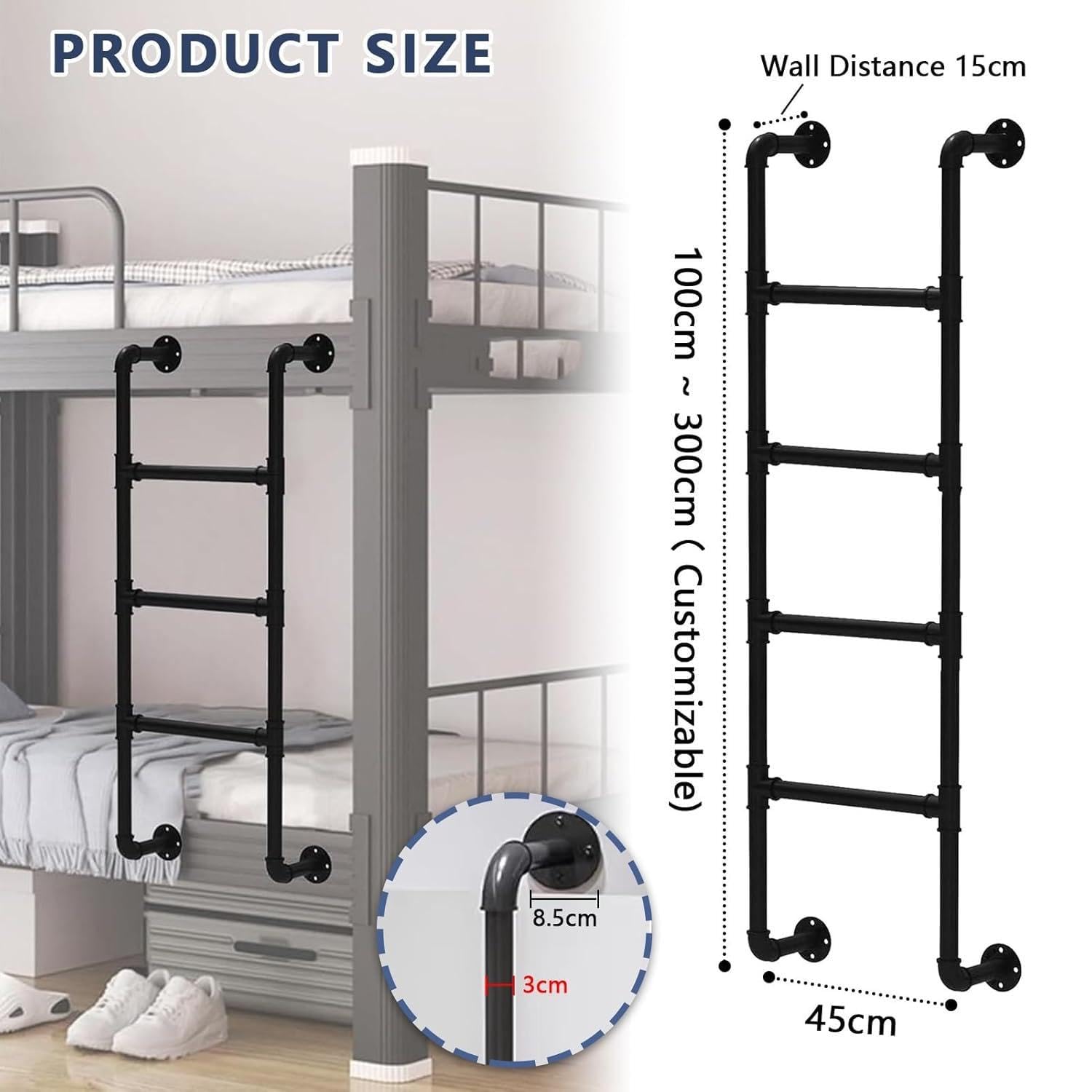 Egress Ladder - Escalera de metal resistente para seguridad de emergencia en el hogar, escalera de escape de incendios de hierro forjado negro con kit, 1,4 m