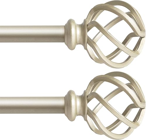 QITERI Barra de cortina para ventana, barra de cortina individual de 34 pulgadas de diámetro con remates de jaula trenzados, longitud ajustable de