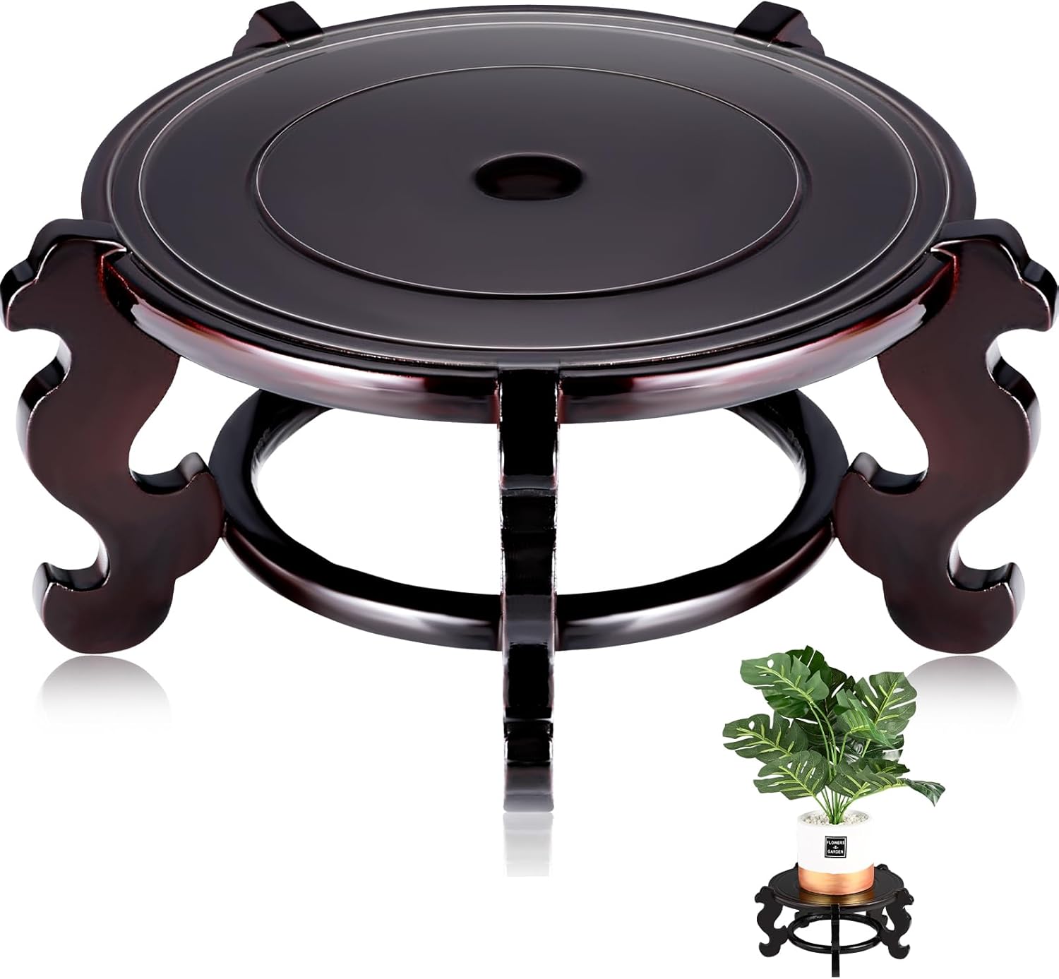 Yoiemivy 10 Inch Wooden Plant Stand Vase Stand Indoor Chinese Fishbowl Planter Stands for Display Oriental Style Indoor Plant Pot Pedestal Stand (10 Inch) rosewood color 10 inch