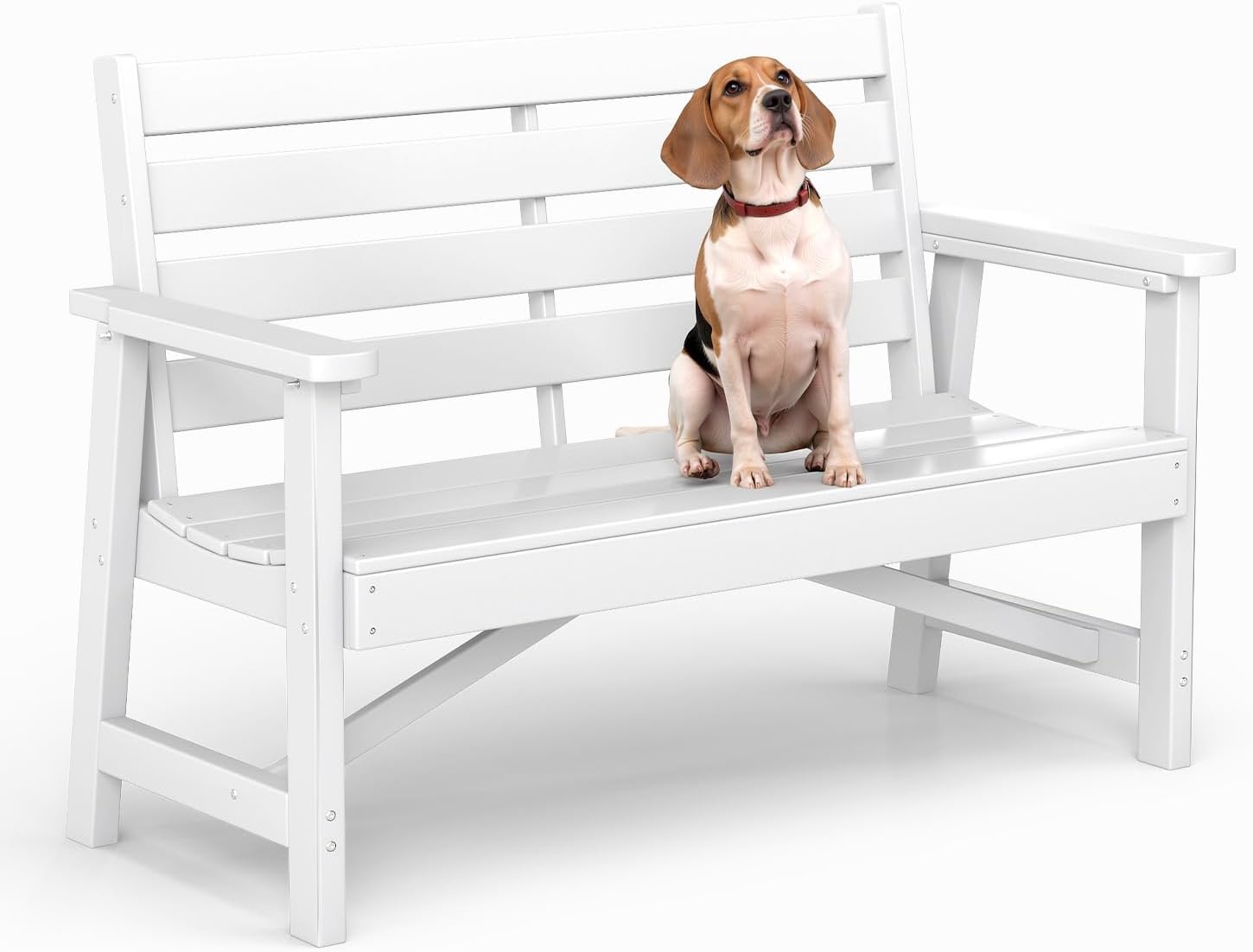 BRIOPAWS Outdoor Bench | Weatherproof | HDPE | 51.5" Garden Benches | 2-Person | Max Support 700 LBS | Oversized | for Patio Park Front Porch Outside Lakeside | White