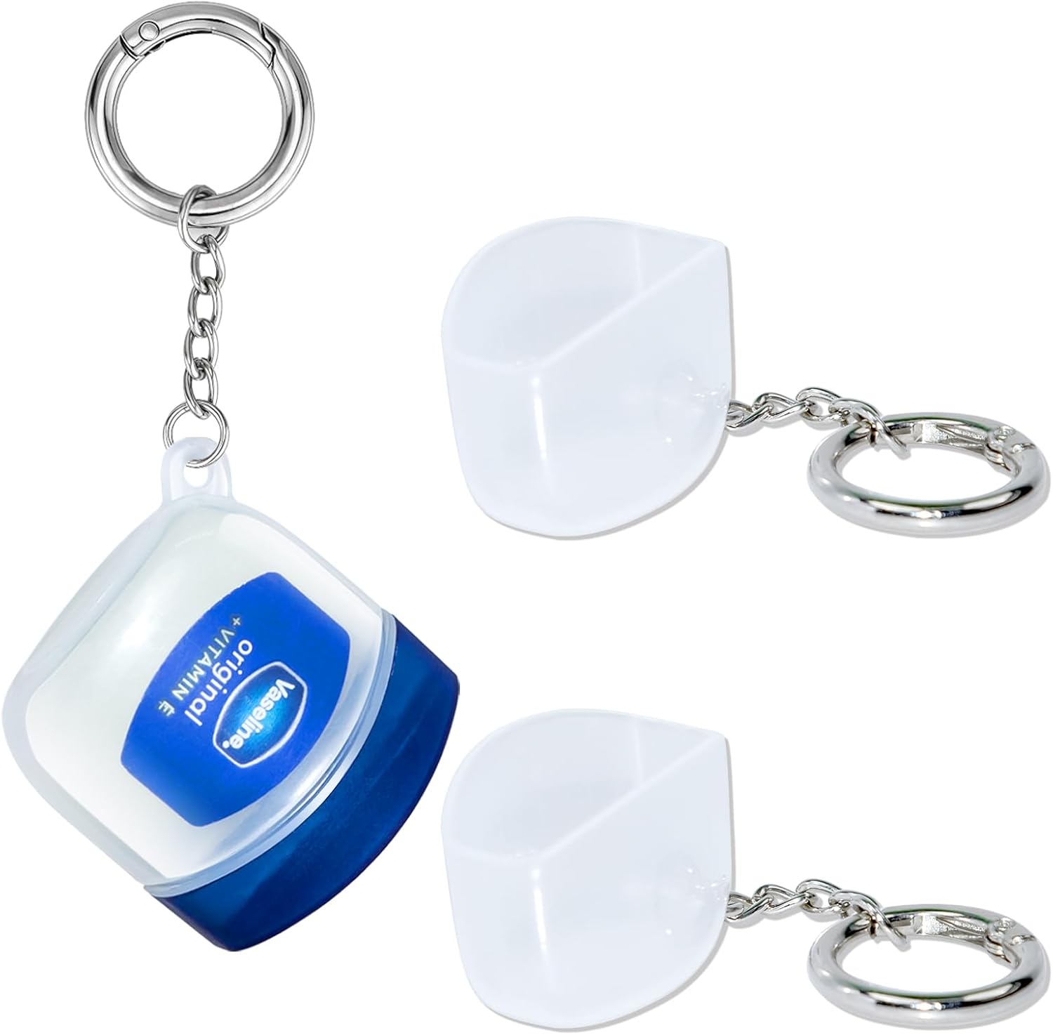 Keychain Holder Compatible with Mini Vaseline 0.25oz (7g) Jar, Protective Case with Spring O-Ring, Portable Lip Balm Holder for Keys, Backpack, Purse, Water Bottle,Travel Accessory for On-the-Go