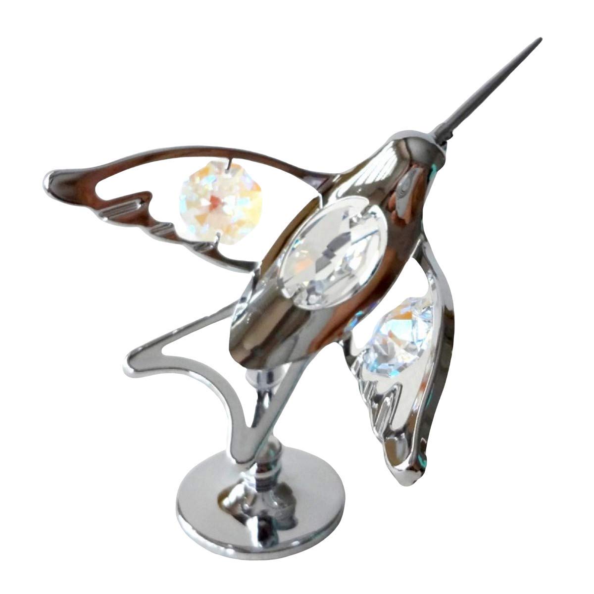 Crystocraft Silver Original Hummingbird Crystal Ornament With Swarovski Elements Gift Boxed Clear And Aurora Borealis Crystals Chrome Plated Perfect Keepsake Collectors Gift