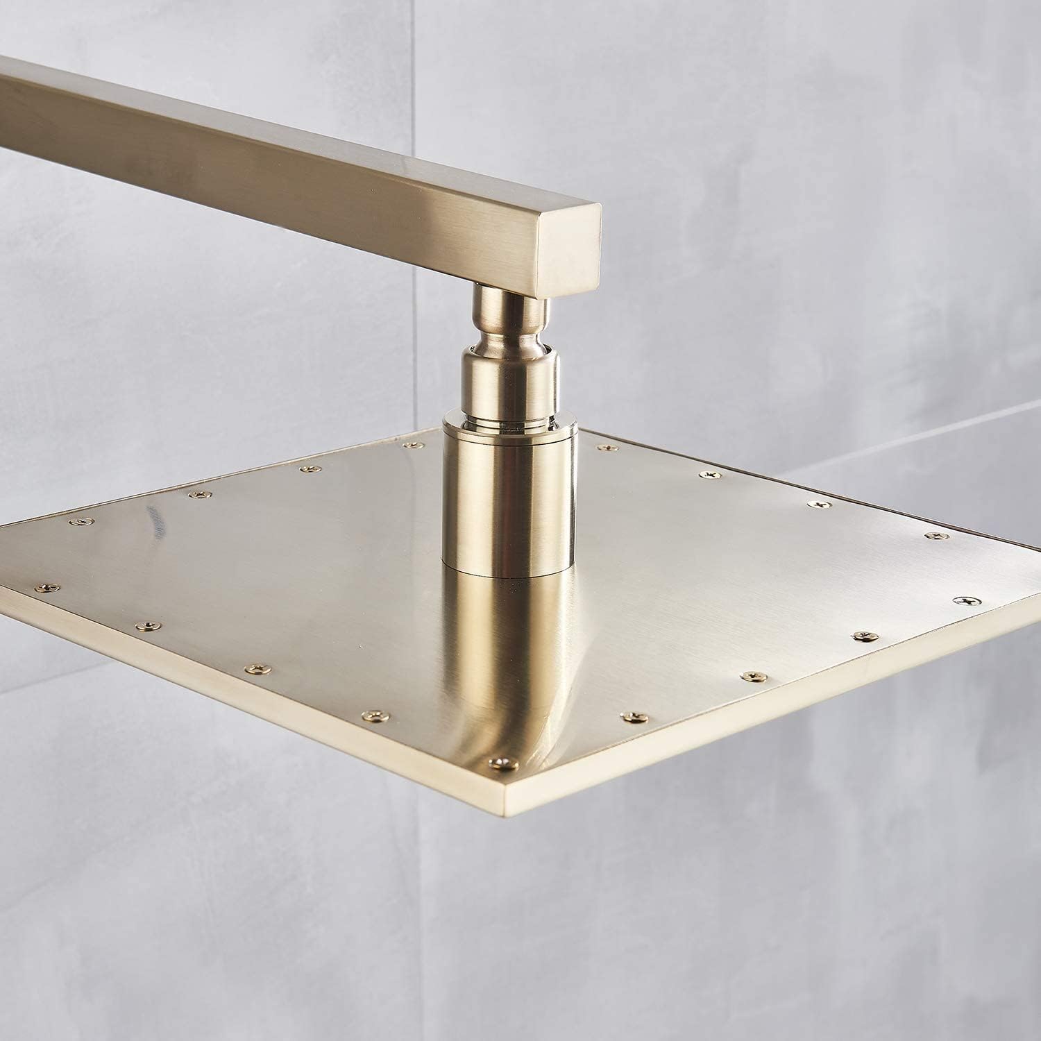 Senlesen Brushed Gold Polished Rainfall Shower Head High Pressure 16 inch Square Shower Head for Bathroom Adjustable Wall Mount Showerhead
