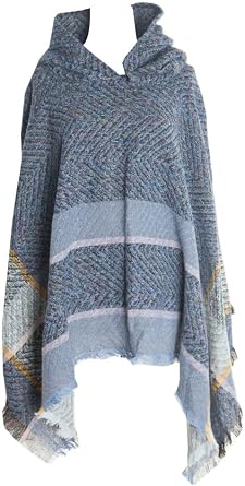 Women Trendy Turtleneck Shawl Wraps Poncho Sweater Knit Cape Hooded Tassel Stoles Scarf for Spring Fall Winter