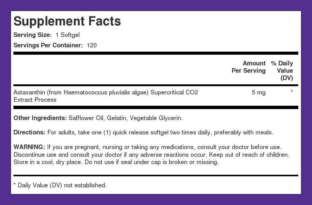 Piping Rock Astaxanthin Supplement 5mg | 120 Softgel Capsules | from Haematococcus Pluvialis Algae Extract | Non-GMO, Gluten Free - Image 8