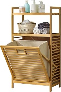 Baveke Laundry Hamper with 2-Tier Shelves & Tilt Out Basket, Laundry Baskets Organizer Hampers Bathroom Storage Shelf for Laundry Room, Bathroom, Nursery, Bedroom, Guest Room (2 Tier, Large)