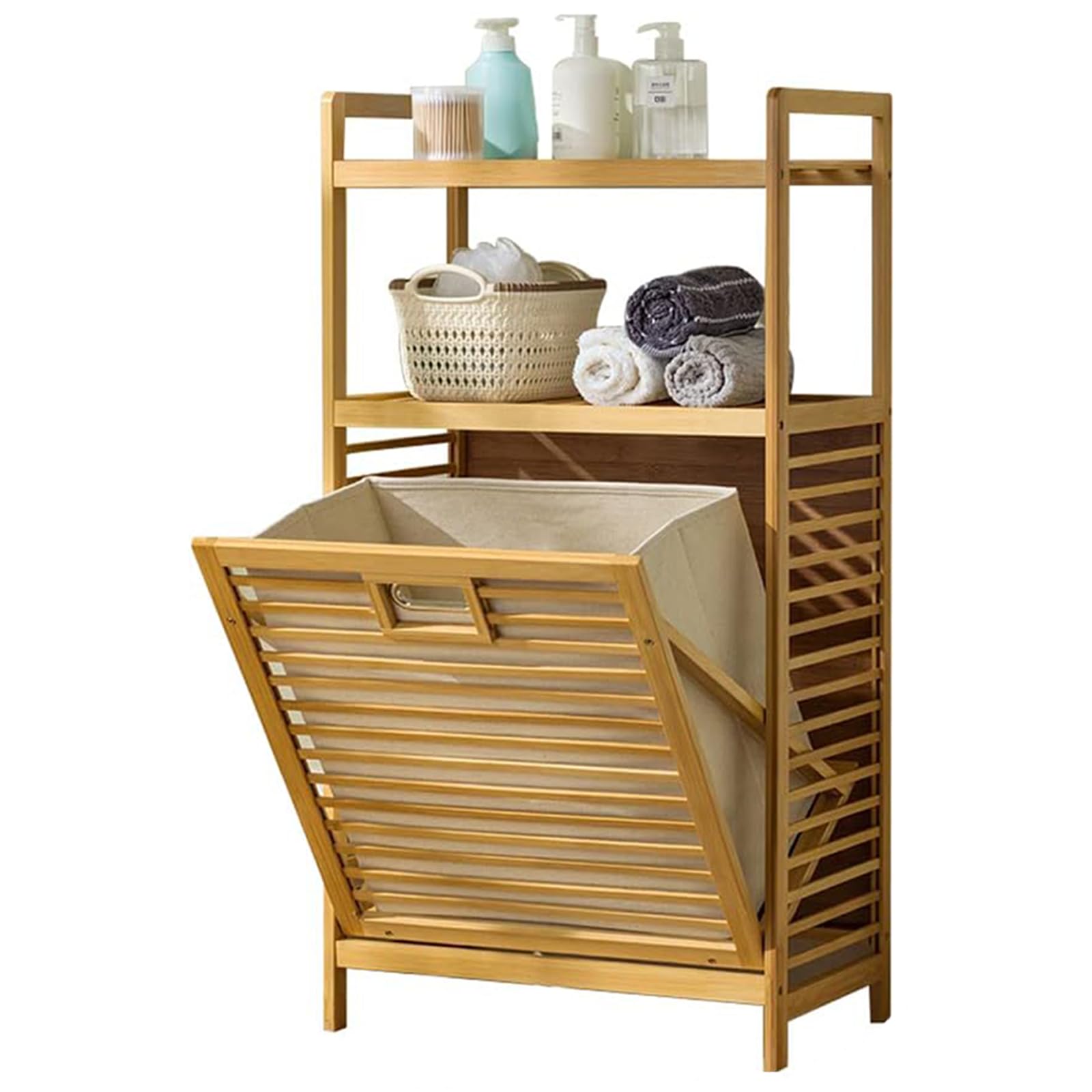 Laundry Hamper with 2-Tier Shelves & Tilt Out Basket, Laundry Baskets Organizer Hampers Bathroom Storage Shelf for Laundry Room, Bathroom, Nursery, Bedroom, Guest Room, Closet (2 Tier - Large)