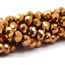 Perlin Czech Bohemian Crystal Glass Beads 4mm CZ Faceted Rondelle 120 Pieces Round Loose Spacer 1 Strand Beads for DIY Jewelry Bracelet Necklace Earrings Key Chains Making Bronze Metallic