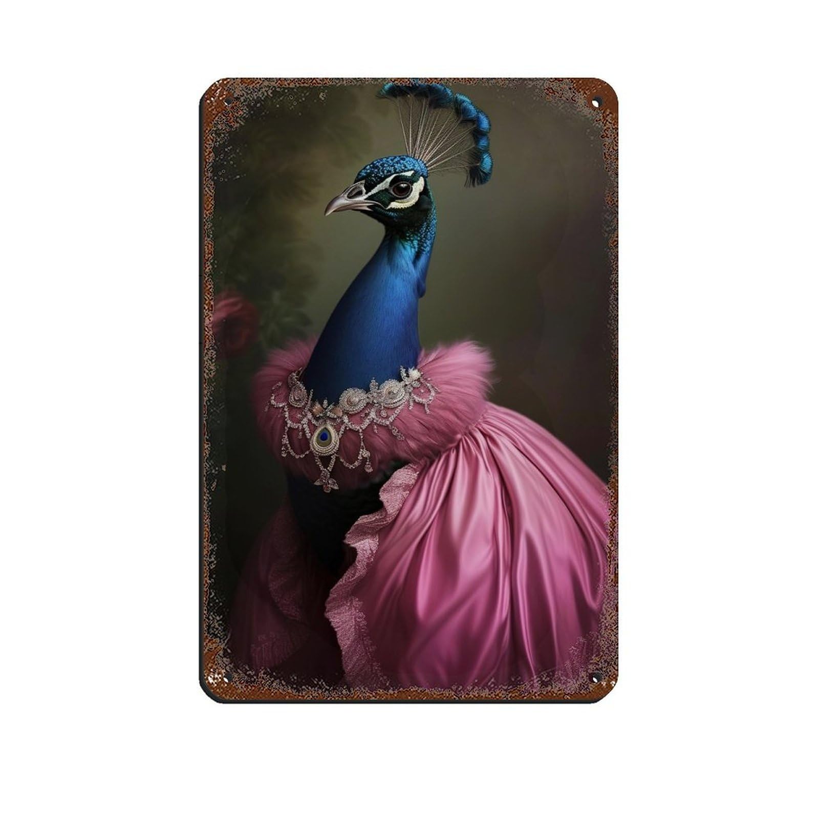 Lxwnze 20L X 30W Cm Vintage Peacock Lady Painting Poster Tin Sign Vintage Metal Pub Club Cafe Bar Home Wall Art Decoration Poster Retro 8X12inch(20X30cm)