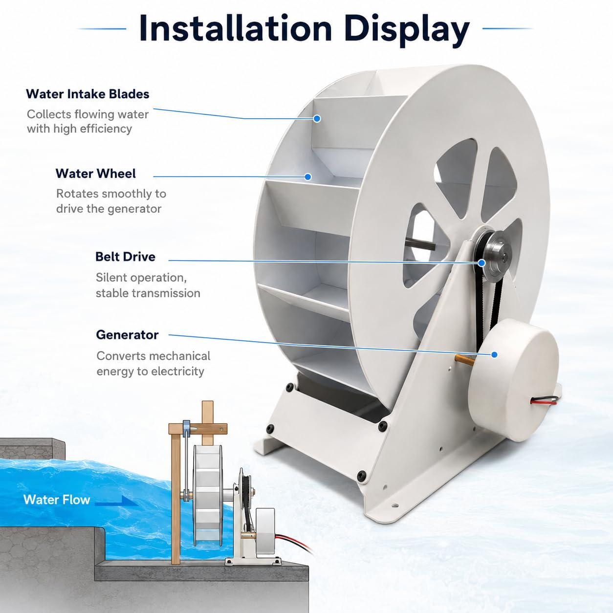 Générateur de Turbine à Eau Portable, kit Micro-hydroélectrique en Acier alimenté par Flux pour Les Flux Hors réseau et Les rivières, Fonctionnement Silencieux
