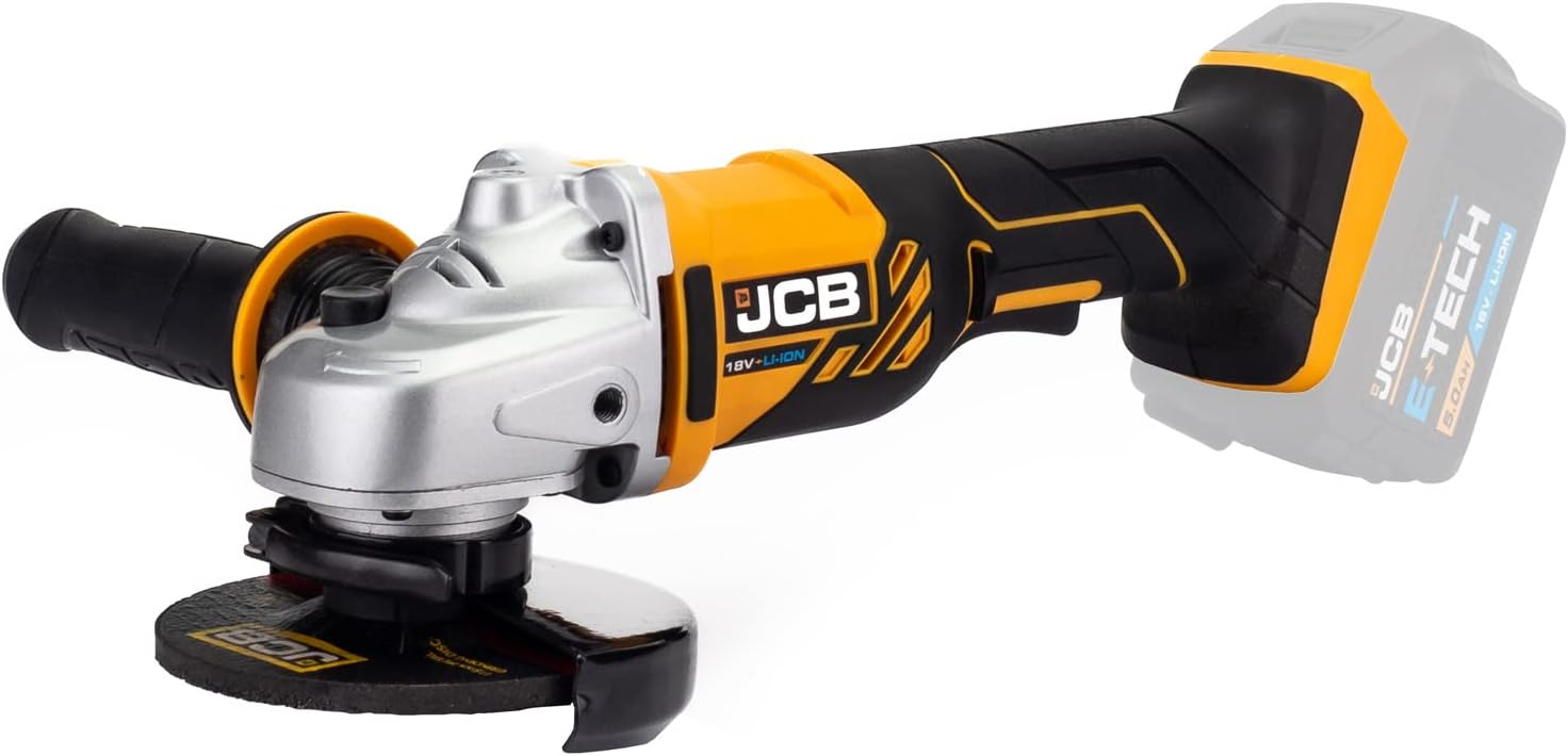 JCB 18v Cordless Angle Grinder, Bare Unit, 115 mm Blade Diameter, 3 Position & Anti-Vibration, Tool - Free Adjustable Guard - 3 Year Standard Warranty
