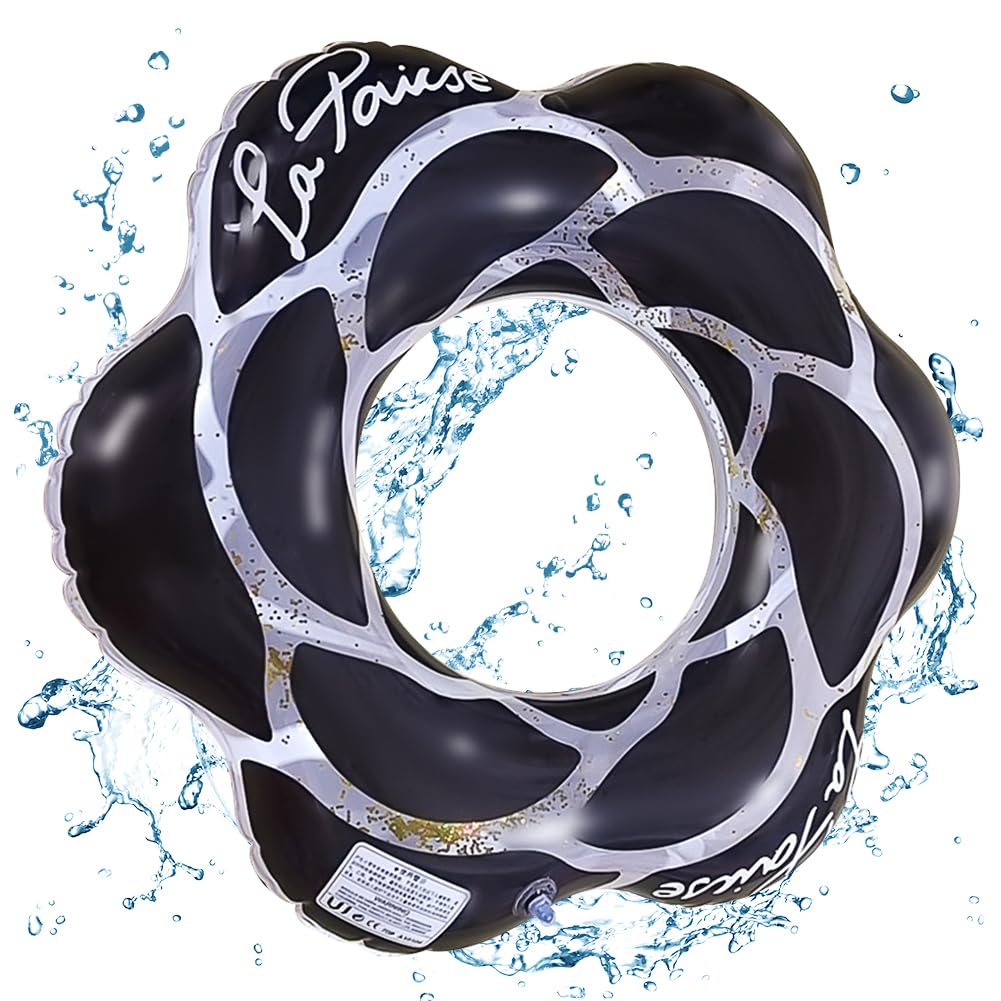 Children's Swimming Ring, Black Swimming Ring, Flower Swim Ring, Inflatable Swim Float Rung, Pool Float, Suitable for 5-9 Years Old Children for Aquatic Training