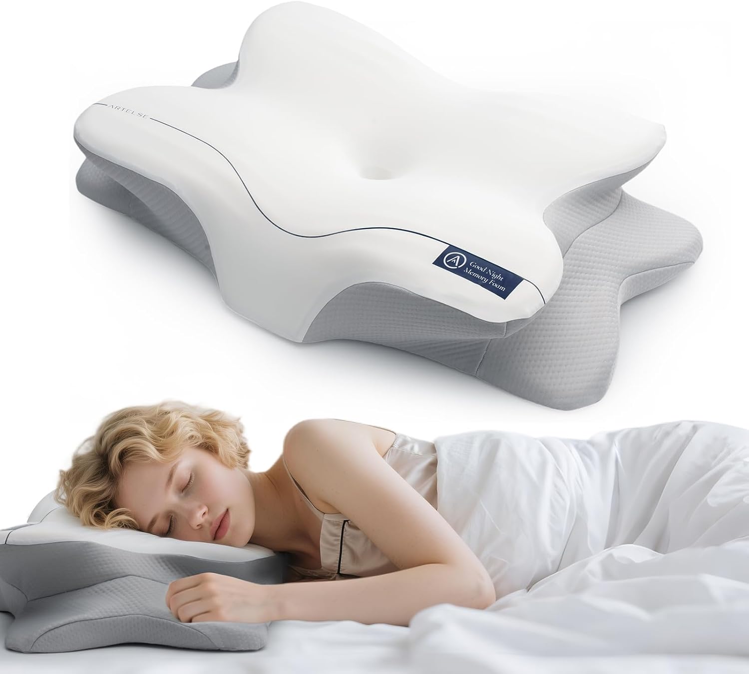 Cervical Neck Pillow for Side & Back Sleepers, Ergonomic Memory Foam Pillow for Sleep Apnea, Neck Pain Relief, Neck Support Pillow with Breathable Pillowcase
