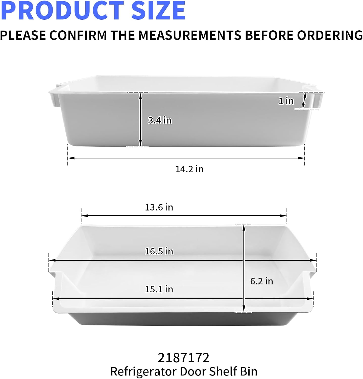 2187172 Door Shelf Bin Replacement Replace PS328468 AP3853103 WP2187172 2187194K AP6006028 PS986890 for Frigidaire Whirlpool Kenmore Amana Roper Estate（2 pack）