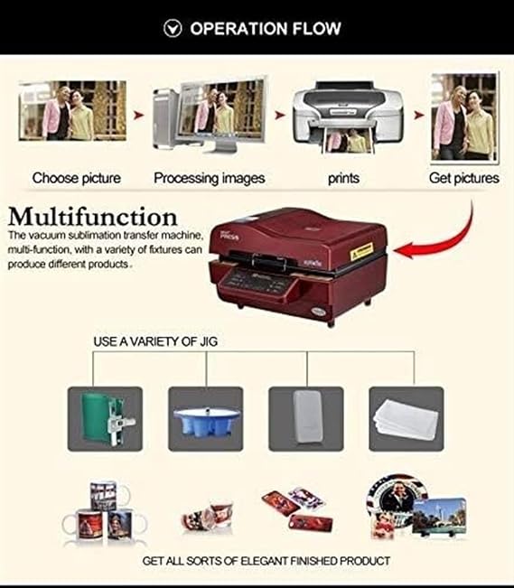 Heat Press Machine, 3D Sublimation Vacuum Printer, for Mugs, T-Shirts, and Phone Cases - Digital Printing Machine for Sublimation and Heat Transfer(Red)