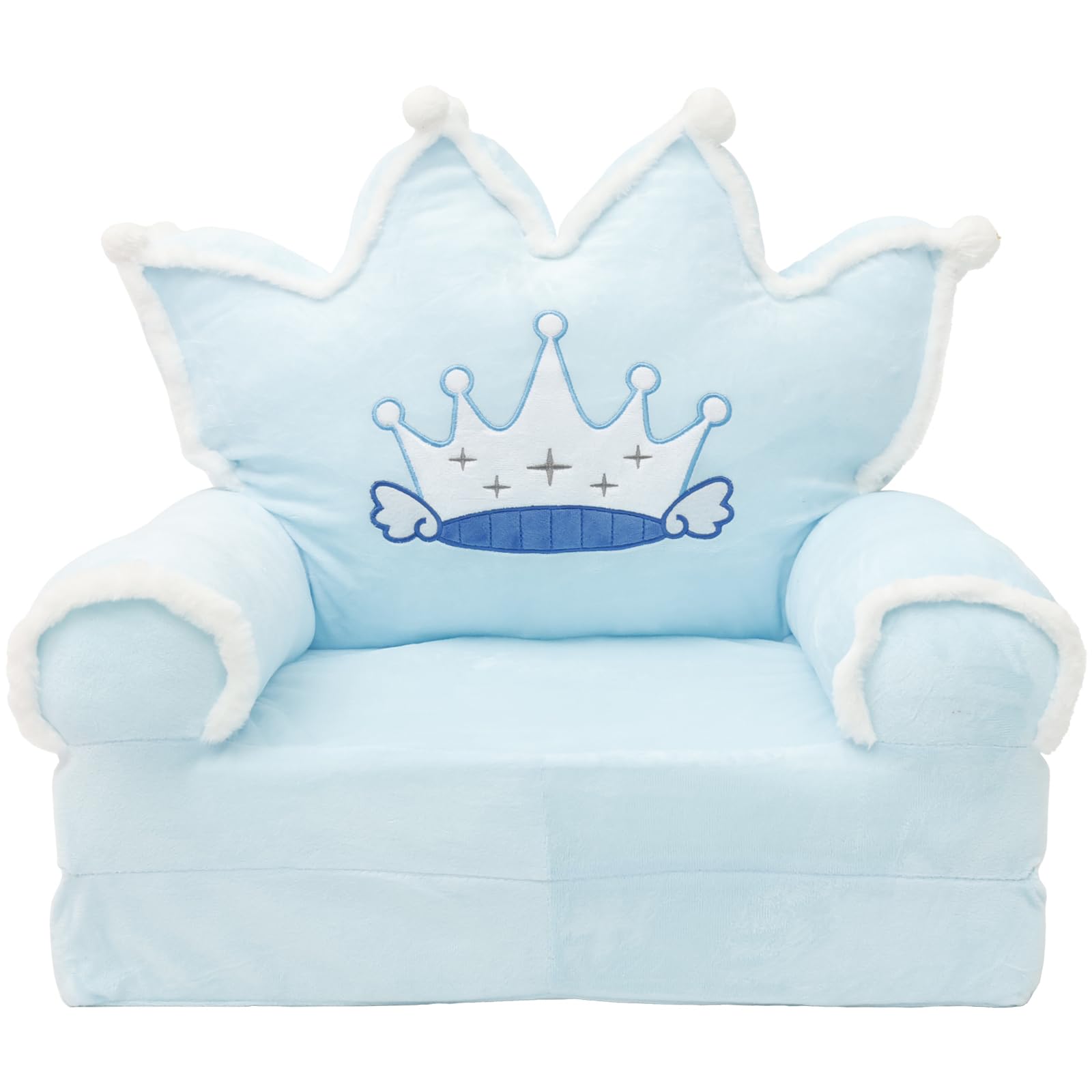 Krzesło dla małych dzieci, wygodna sofa do spania, składana kanapa dla małych dzieci, lekka kanapa dla niemowląt, przenośna kanapa dla dzieci w wieku od 1 do 4 lat (niebieska korona futrzana)
