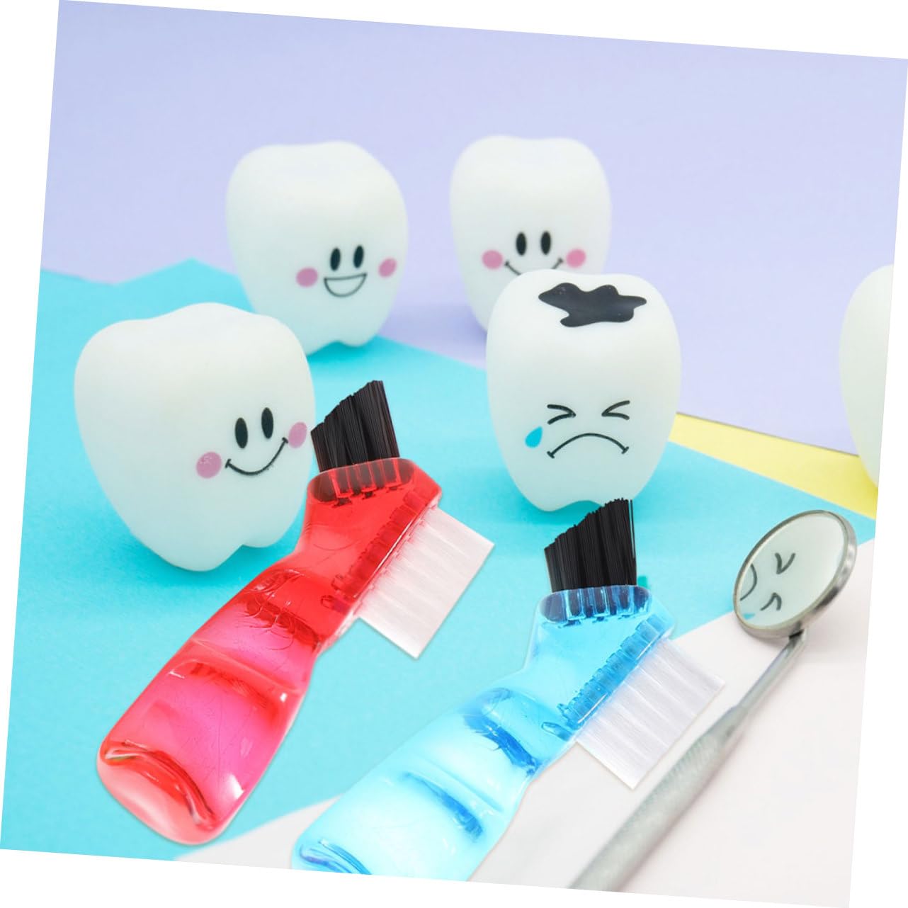 Healvian Spazzola per Pulizia Dentiera 3pezzi Mini Multi-funzionale in Plastico Pp Doppia Faccia, Resistente la Pulizia delle Protesi Domestiche