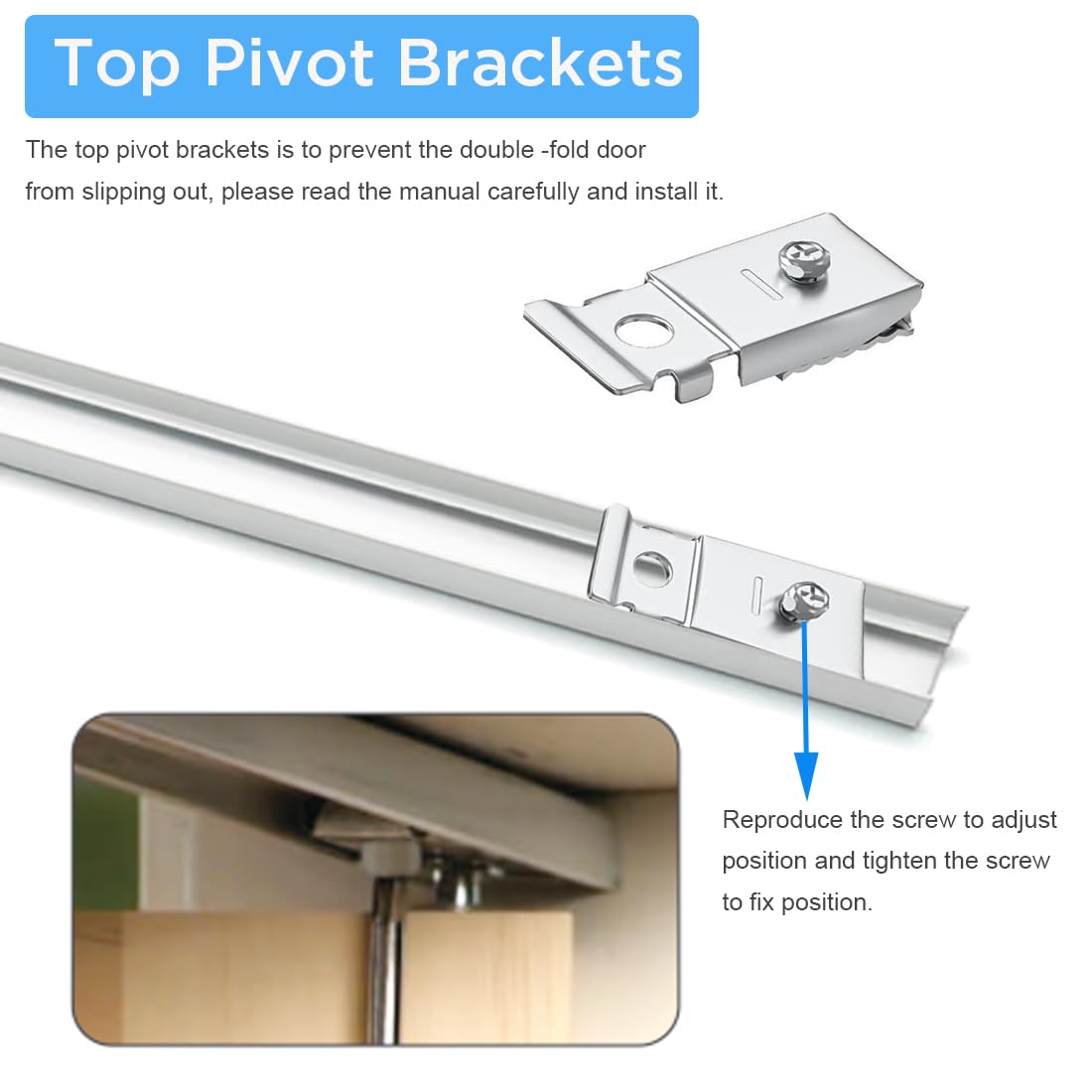 Kit d'outils de réparation pour porte de placard à deux volets, comprend des roues de guidage supérieures, pivot supérieur, pivot inférieur, ressort, goupille de pivot en métal et rail en acier (152,4