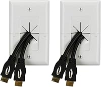 Vista 2 de DataComm Electronics 45-0017-LA-2PK - Placa de TV de estilo dividido con cable flexible AV/HDMI, paso a través - Lite Almond