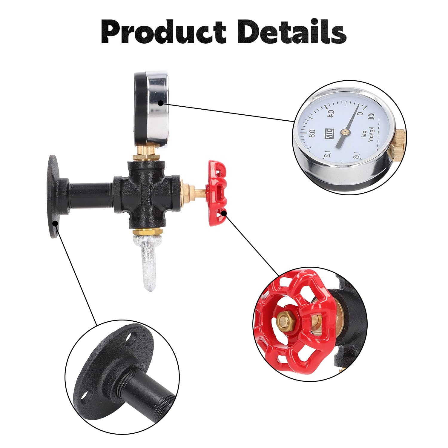 Tissting Industrial Pipe Red Handwheel Coat Hook Rack Heavy Duty Rustic Clothes Towel Holder Hanger Hat Robe Towel Wall Mounted Holder Hanger with Hardware for Home Office(A Style) - Image 3