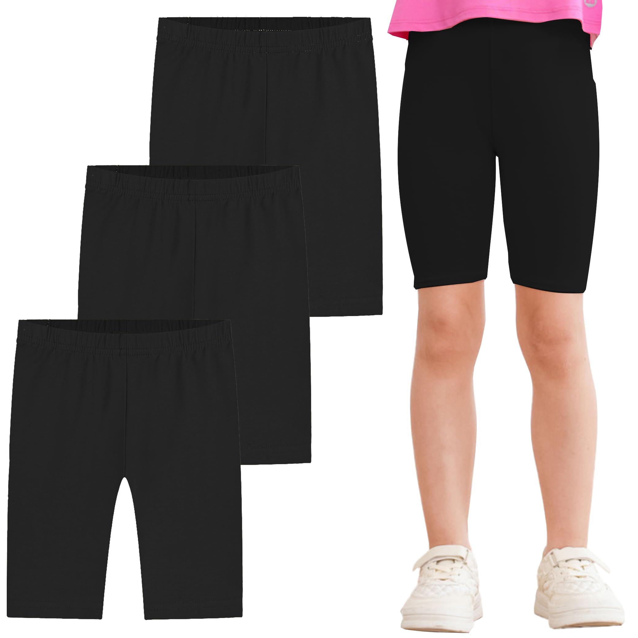 Kiench Shorts Cycliste Fille Coton Legging Court Gymnastique Été Lot de 3
