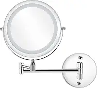 Espelho de Maquilhagem Iluminado de 7 Polegadas Para Montagem Na Parede, Espelho de Maquilhagem Redondo com Ampliação Dupla 1x/5x, Prata