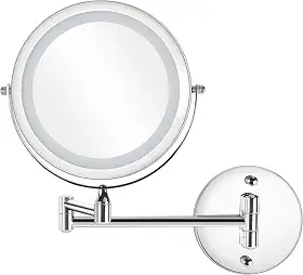 Espelho de Maquilhagem Iluminado de 7 Polegadas Para Montagem Na Parede, Espelho de Maquilhagem Redondo com Ampliação Dupla 1x/5x, Prata