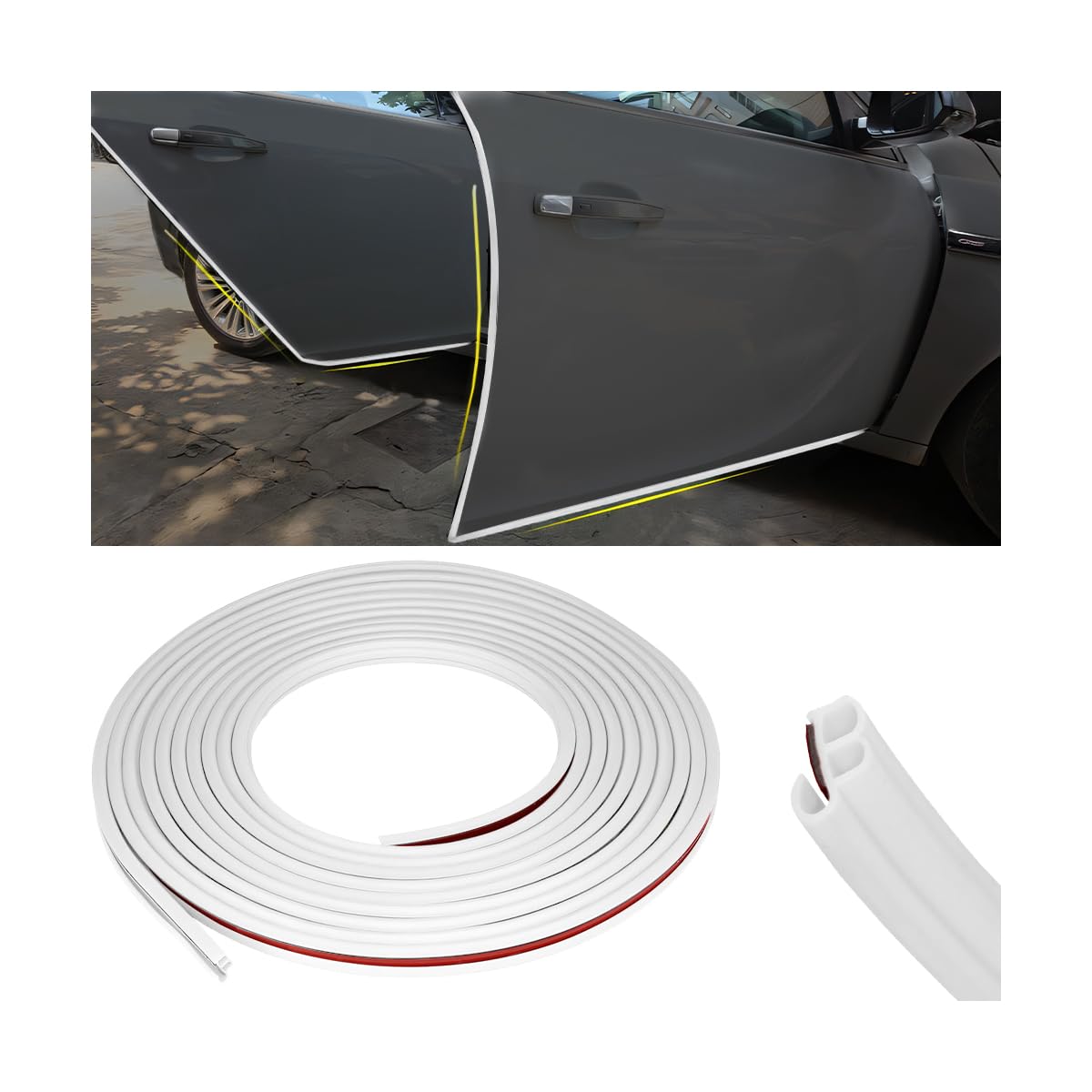 Osilly Adhesive Rubber Car Door Seal Strip, White