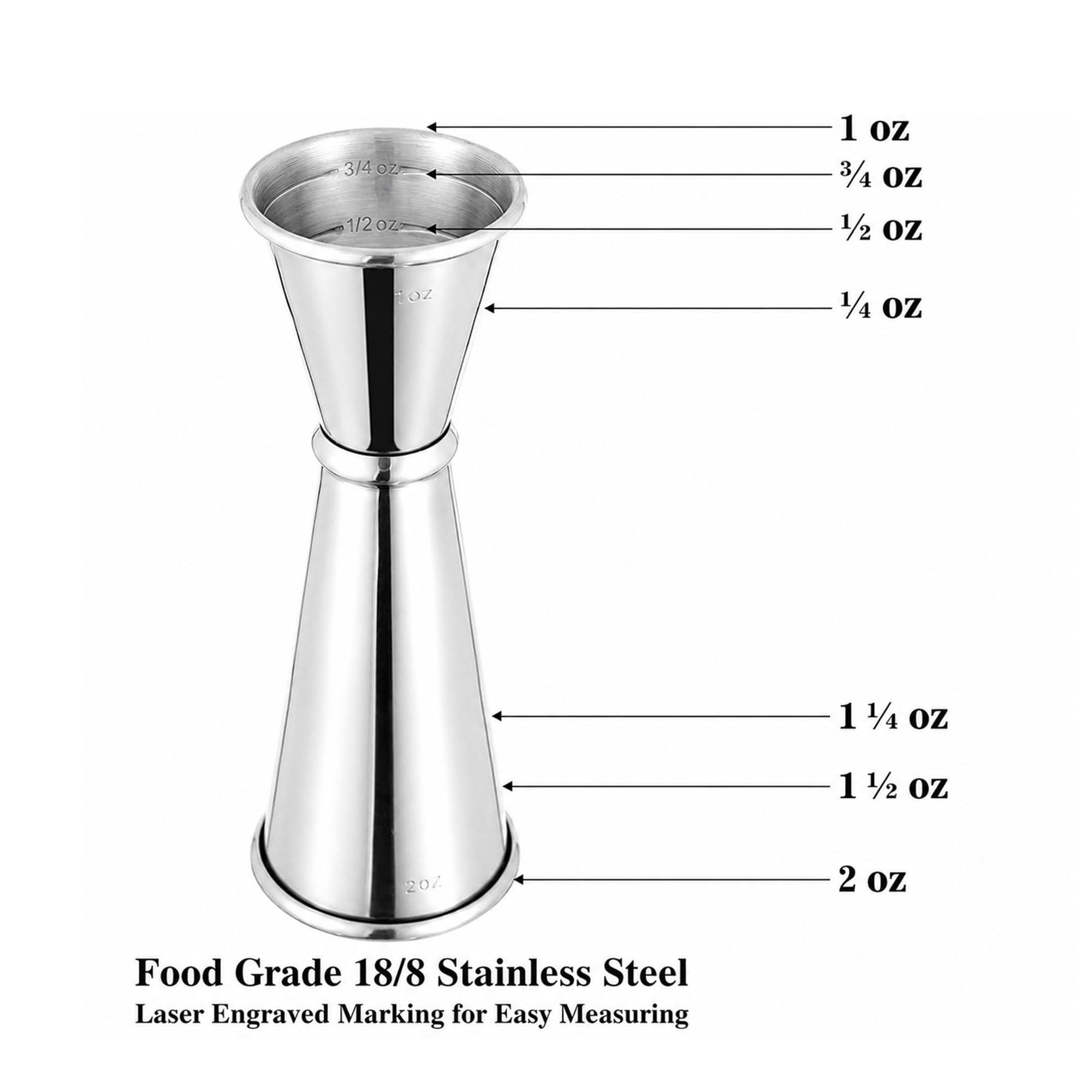 BARsics Bartending Stainless Steel Cocktail 1oz/2oz Measuring Double Jigger (1 Pack) — Amazon image 3