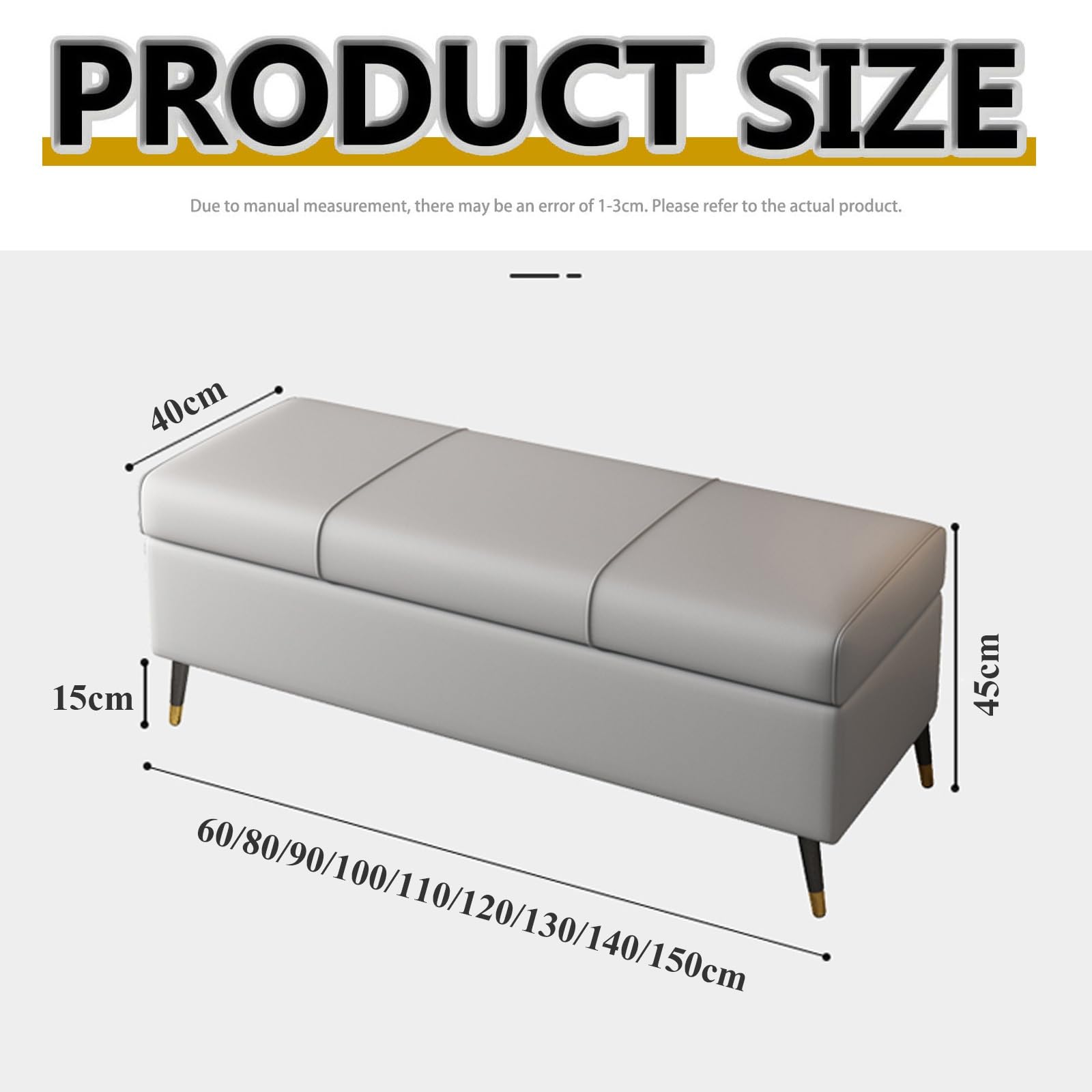 LUUYYI Otomana extra larga de piel sintética blanca con almacenamiento, elegante mueble rectangular de piel sintética para sala de estar y dormitorio, ideal para pies de cama S (azul-140 cm)